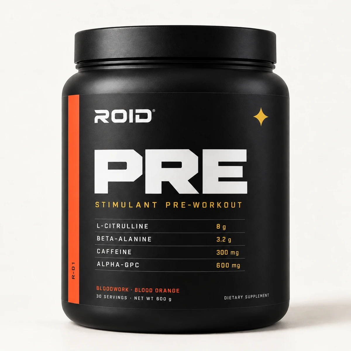 ROID PRE Bloodwork supplement with flavor-colored packaging